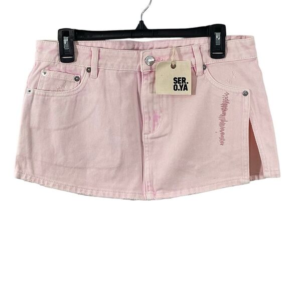 NWT SER.O.YA Zuri Denim Skirt in Bleach Pink Size 26 - Picture 6 of 13